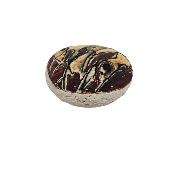 Handcrafted Abstract Ceramic Egg-Shaped‎ Trinket Box with Lid in Earth Tones - Picture 1 of 9